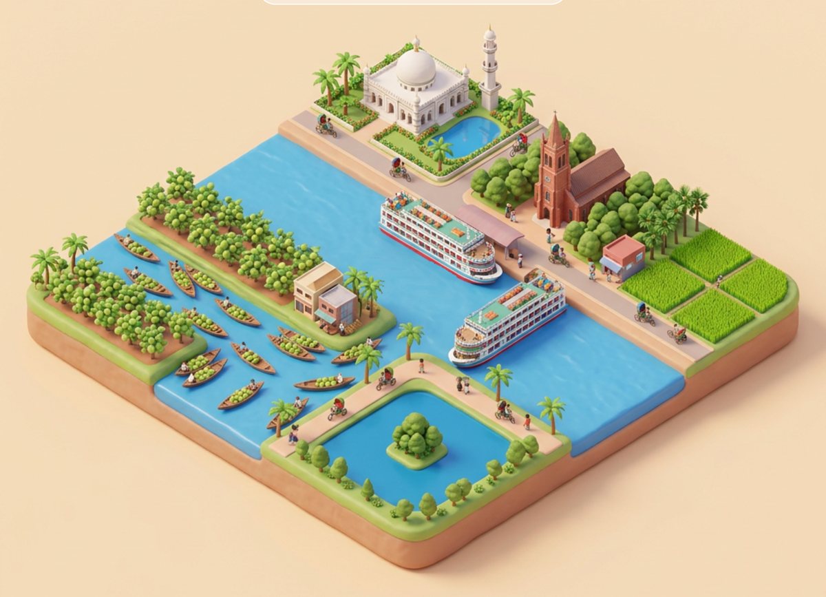 Barishal: river launches, the floating guava market, Guthia Mosque and the Oxford Mission church