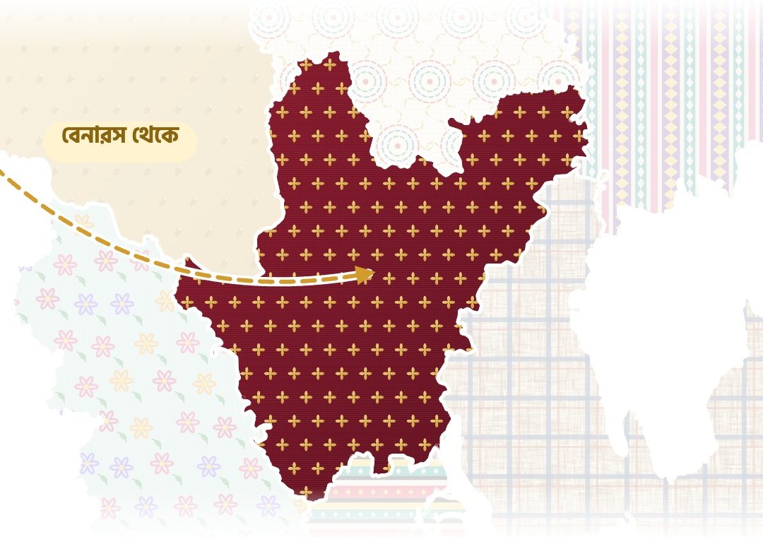 Dhaka division in the video, in the Benarasi pattern, with the route from Benares